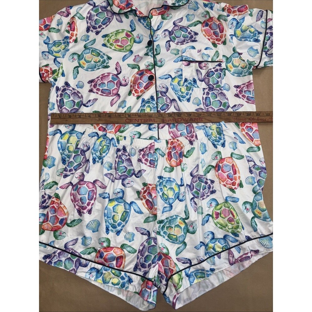 Women’s White Short Pajama Set with Colorful Turtle Print